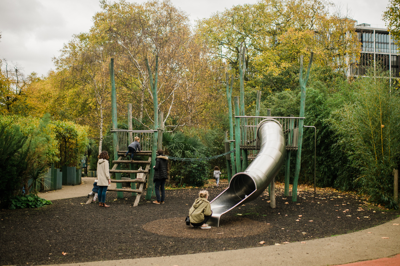 Climbing frame and slide