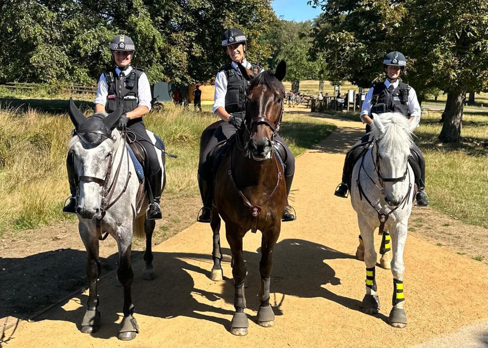 Three police officers on horses