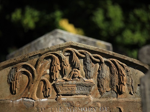 This weeping willow, carved on one of the cemetery’s headstones,  is a symbol of mourning and loss.