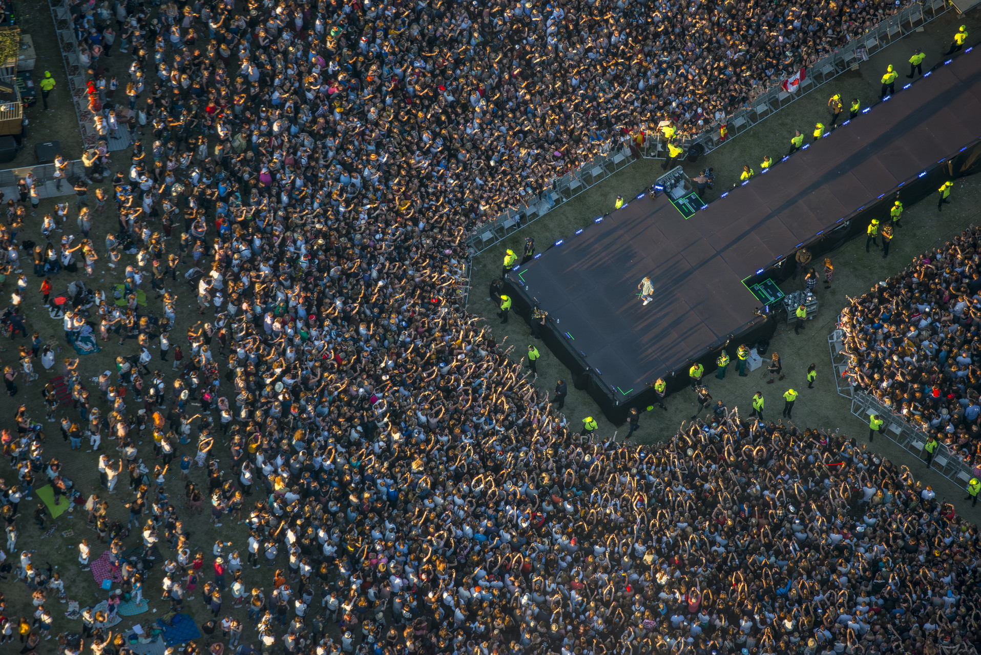 Aerial photo of a performer on stage at BST Hyde Park