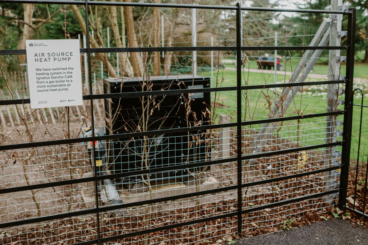 Air source heat pump at the Ignatius Sancho Café