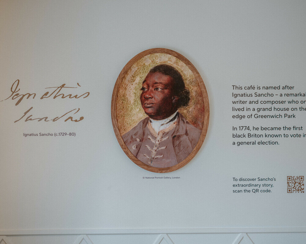 Portrait of Ignatius Sancho on the café wall