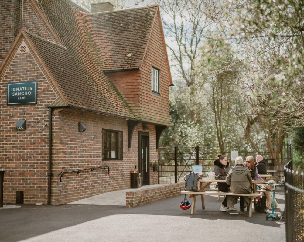 Diners sitting outside the Ignatius Sancho Café