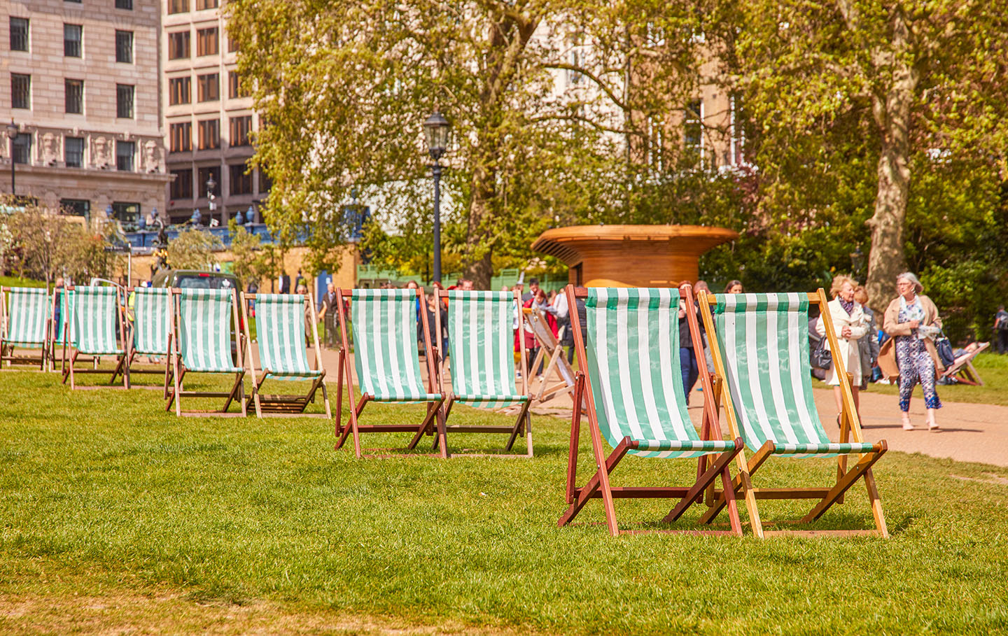 Deck chairs in the park