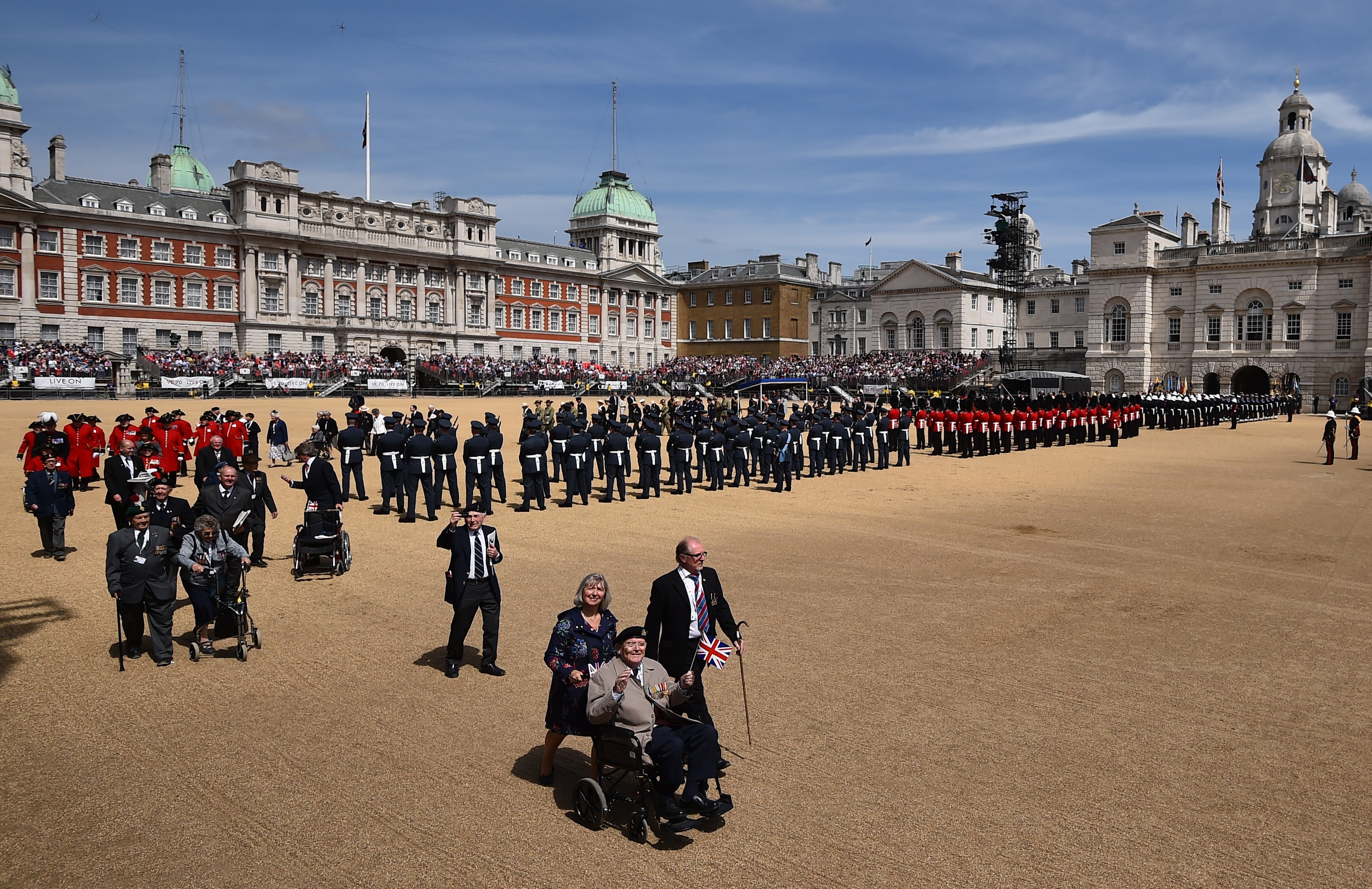 Veterans of the Second World War on Horse Guards Parade on the 70th anniversary of VE Day in 2015