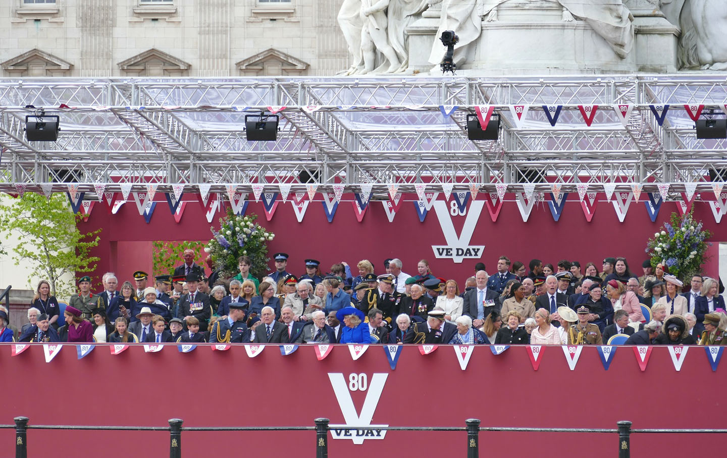 The Royal Family, World War Two veterans and dignitaries watching the parade
