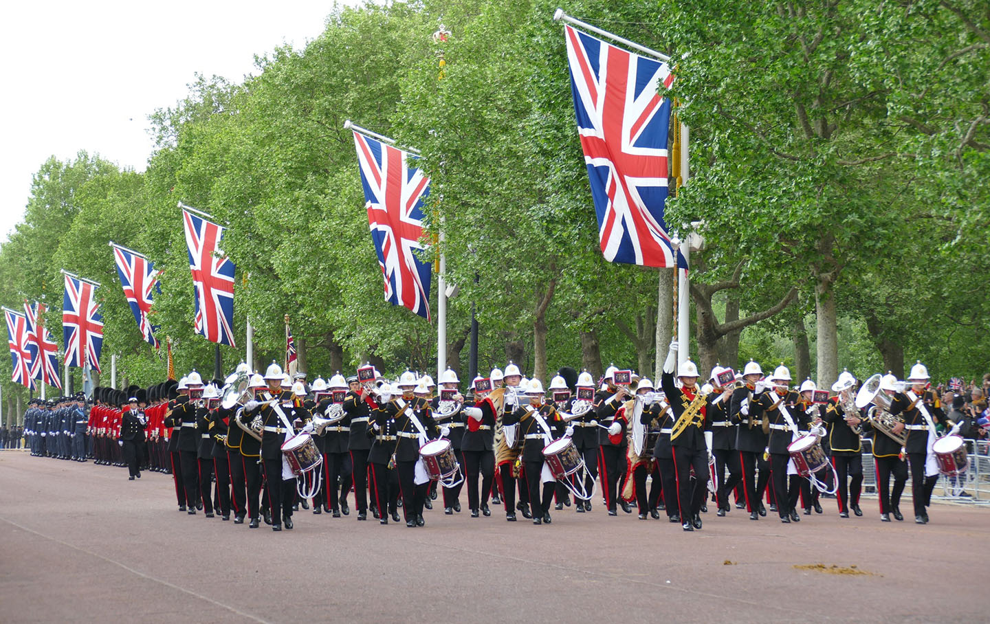 A military band marching along The Mall