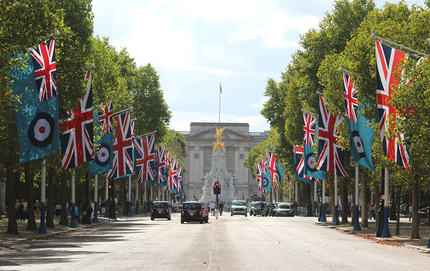 Flags along the Mall mark the 85th anniversary of the Battle of Britain