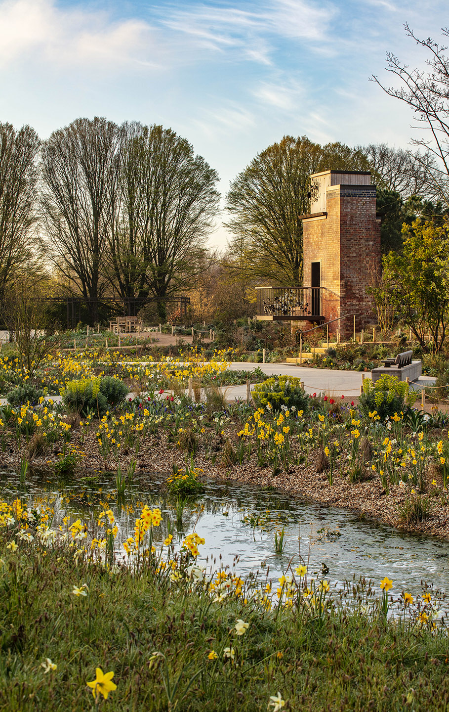 Wildflowers surround the converted water tower