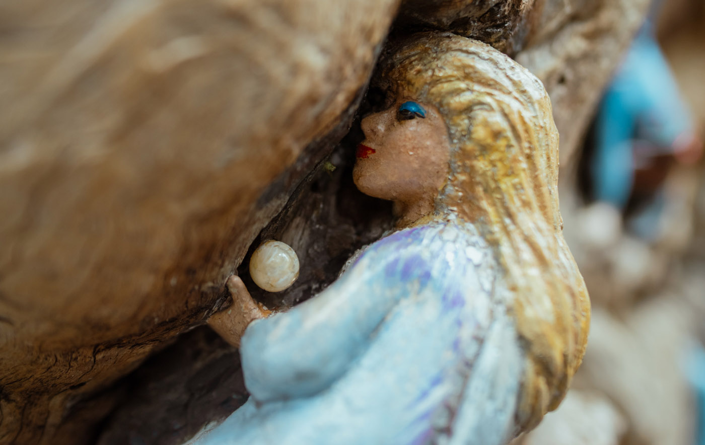 Close-up of a restored figure