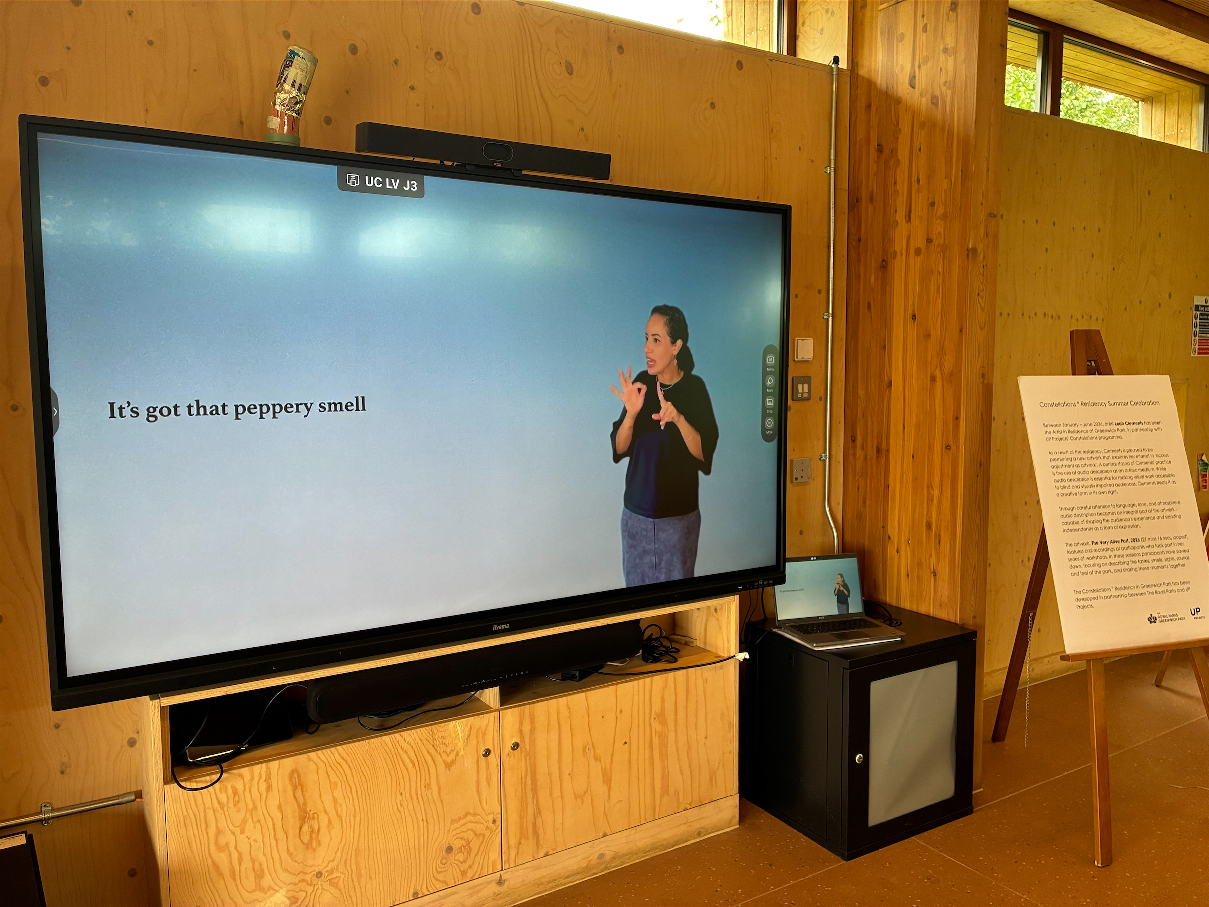 Presentation of 'The Very Alive Part' on a large screen
