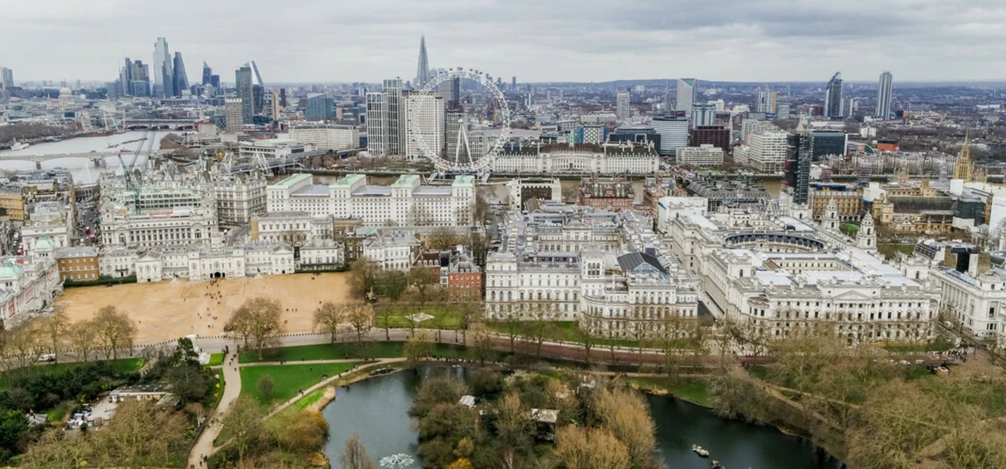 St. James's Park in autumn drone shot