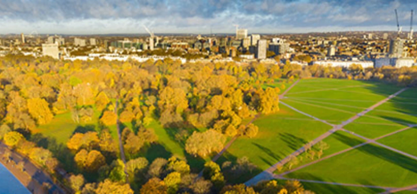 Aerial view of the trees and Parade Ground in Hyde Park