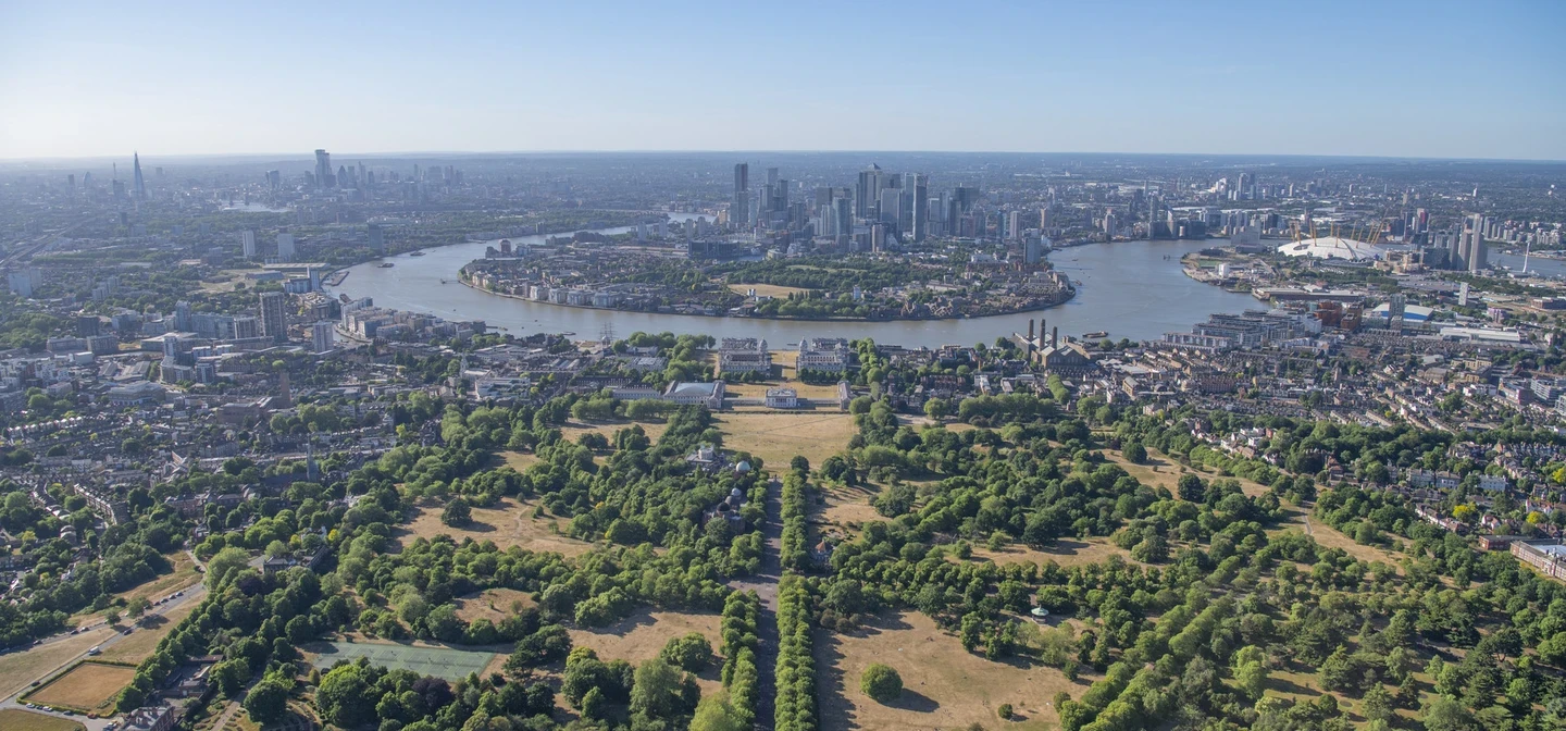 Aerial photo of Greenwich Park and the Isle of Dogs