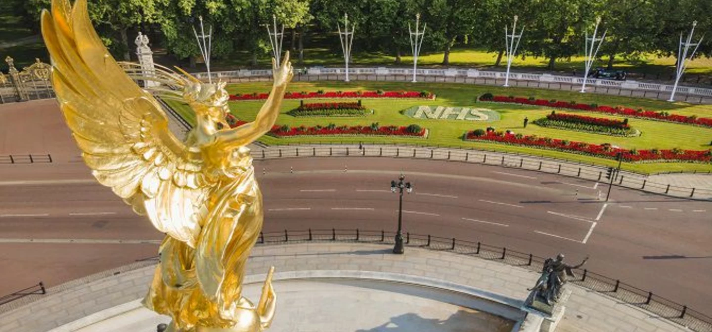 The Royal Parks unveils two special flowerbeds in front of Buckingham Palace for the NHS's 72nd birthday