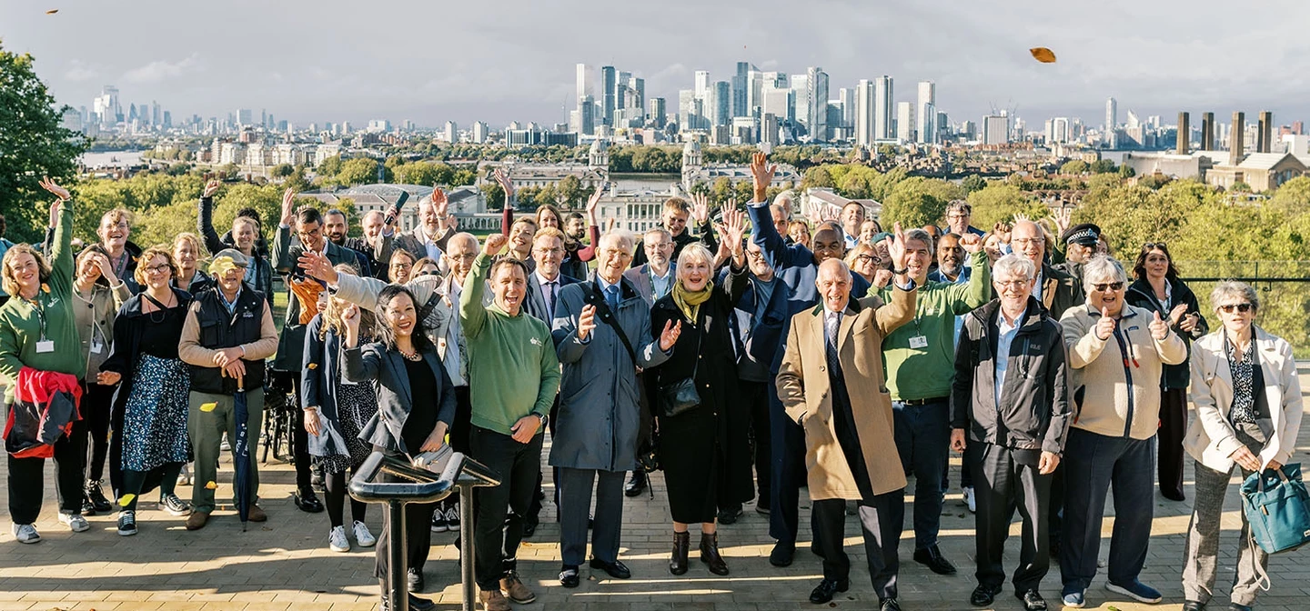 Project stakeholders celebrate the Greenwich Park Revealed project at the Wolfe viewpoint