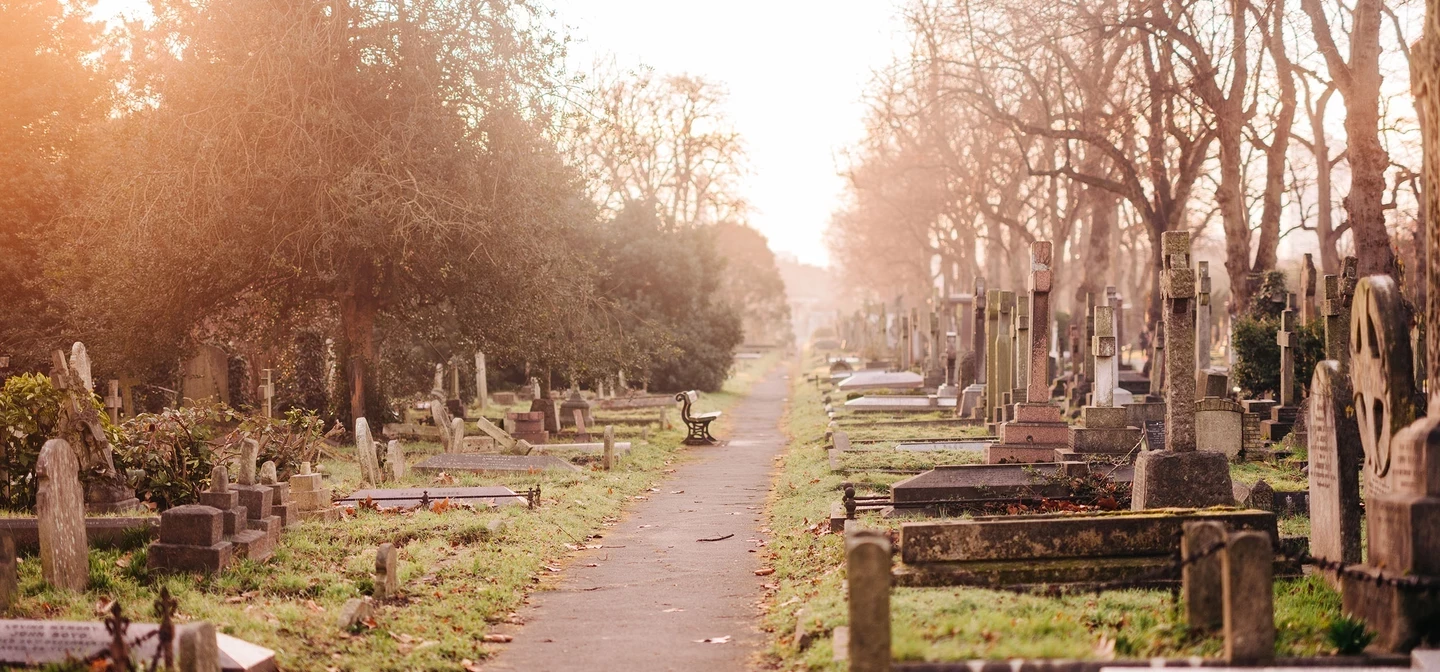 Gravestones by the path