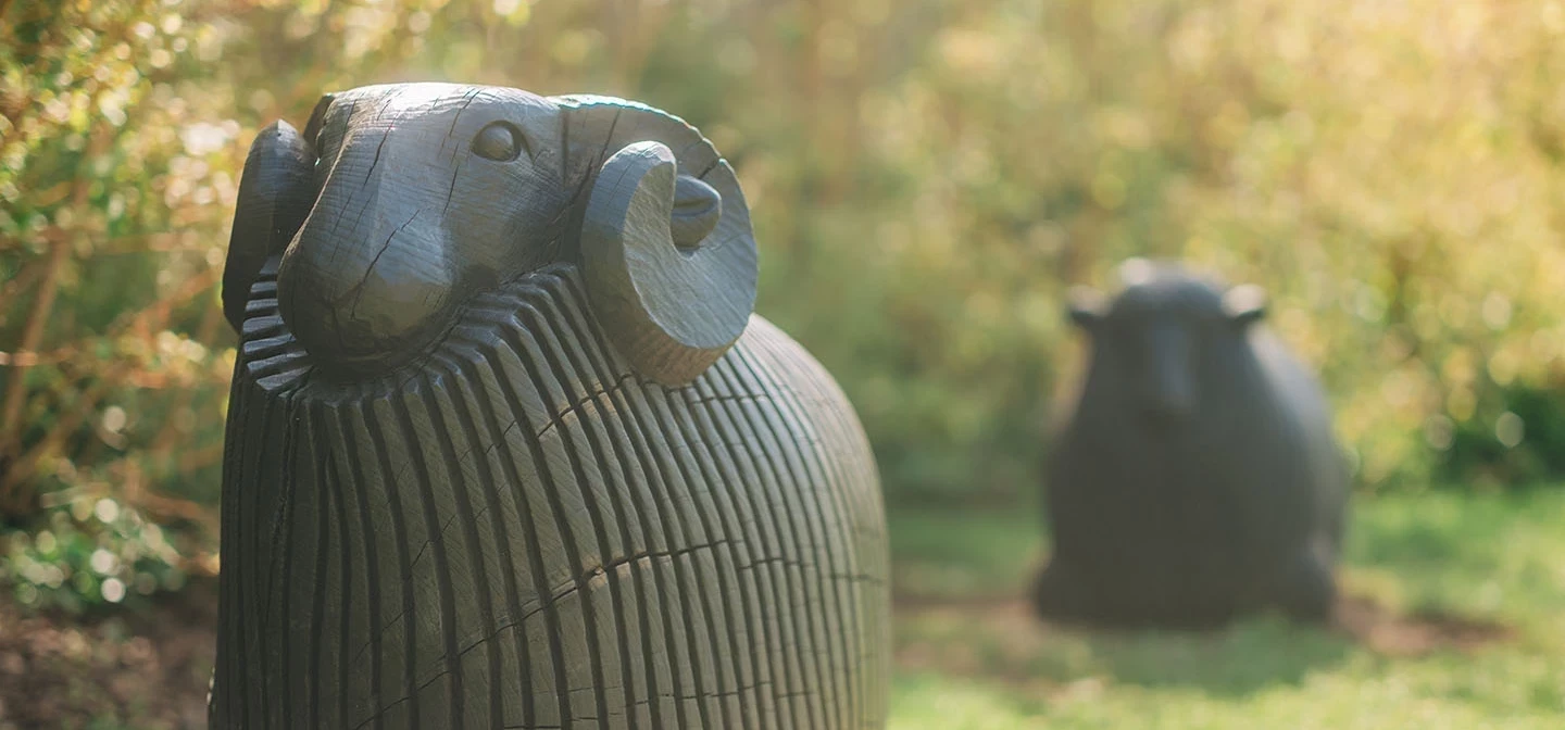 Carved sheep in the Diana, Princess of Wales Memorial Playground