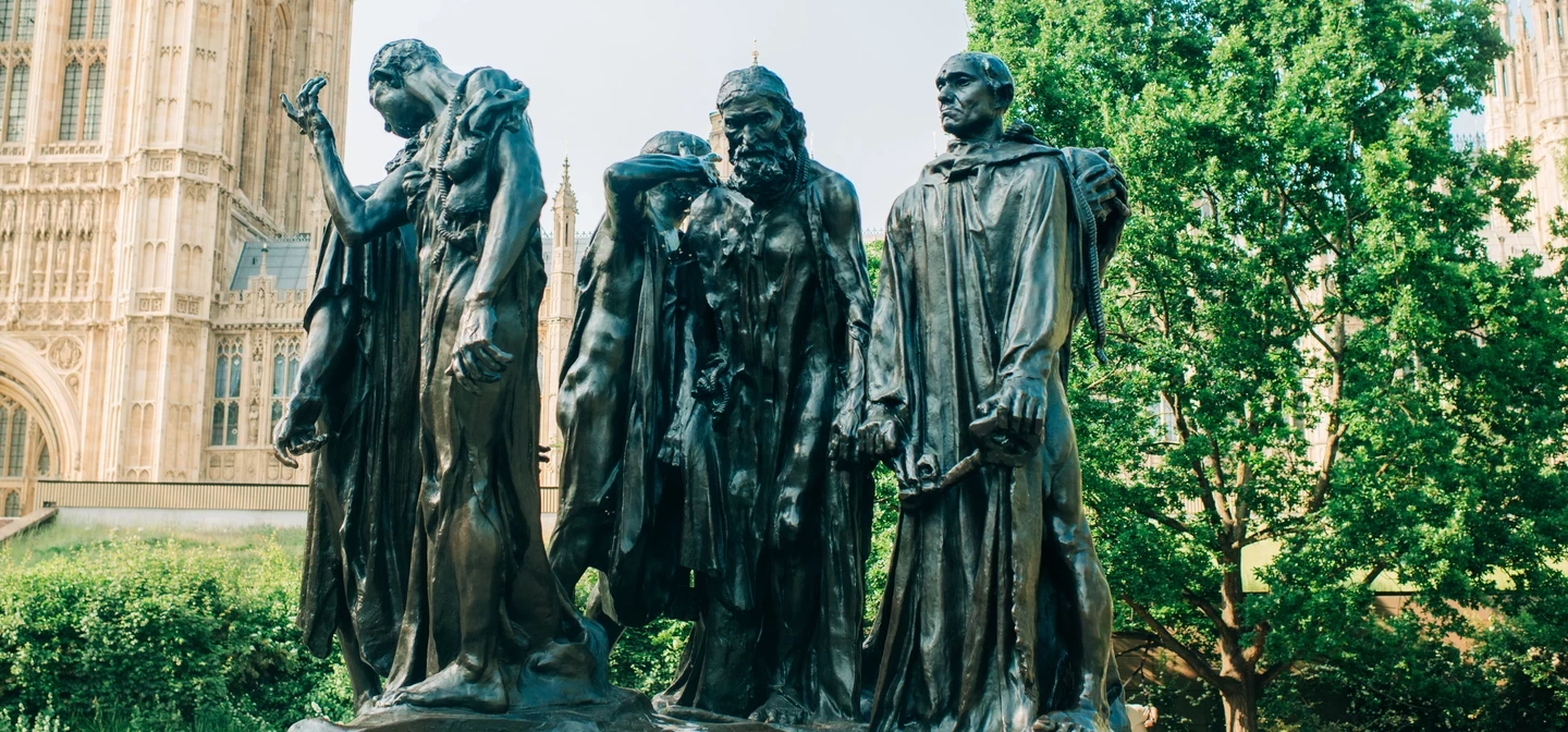 Burghers of Calais monument in spring