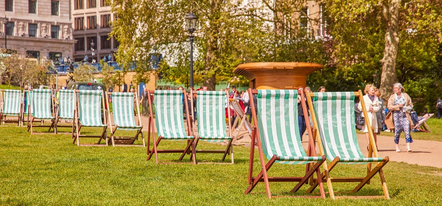 Deck chairs in the park