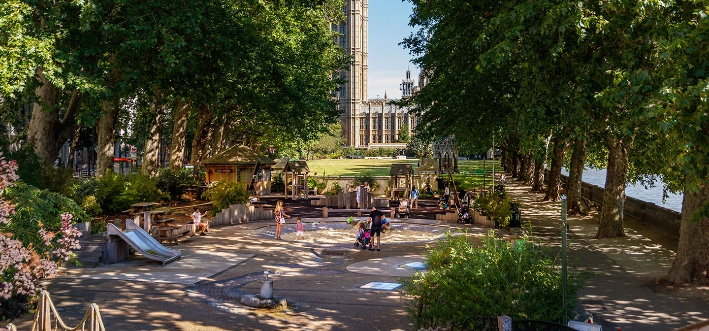 Looking across Horseferry Playground