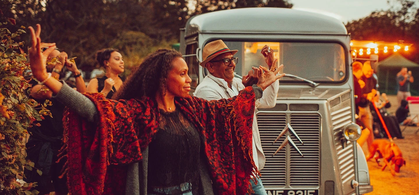 Visitors enjoying an open air cinema and dance event