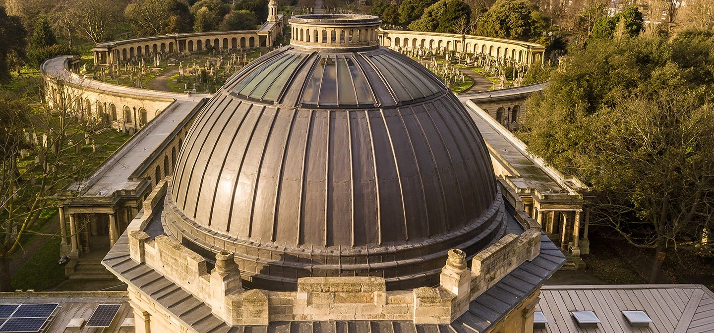 Aerial view of the Chapel dome and Great Circle