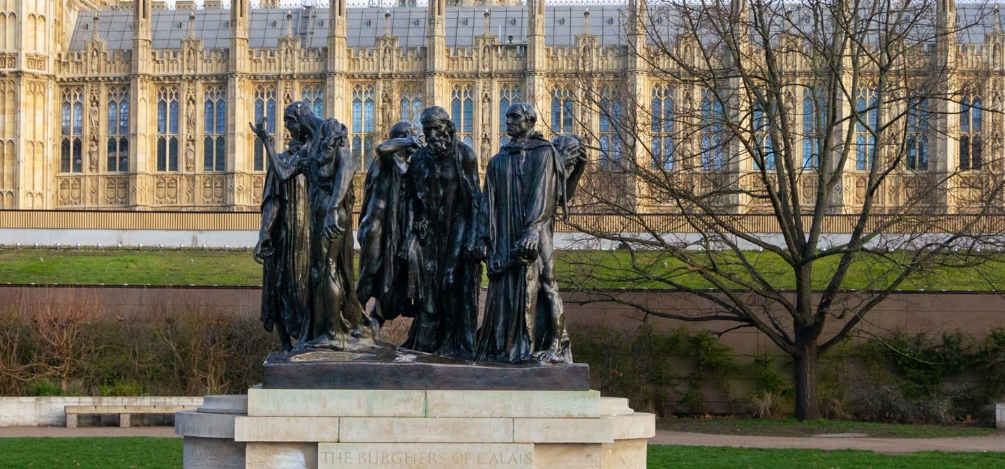 Burghers of Calais monument in winter