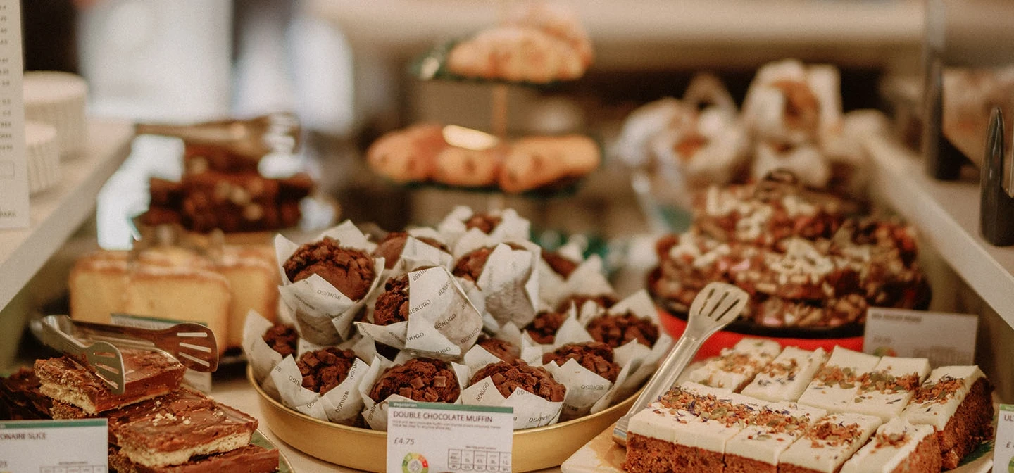 A selection of cakes in the Ignatius Sancho Café