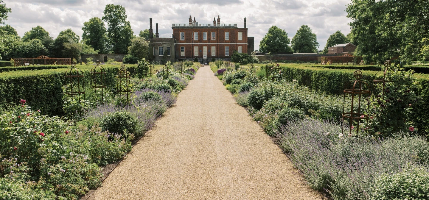 Greenwich Park rose garden with Ranger's Lodge in the background