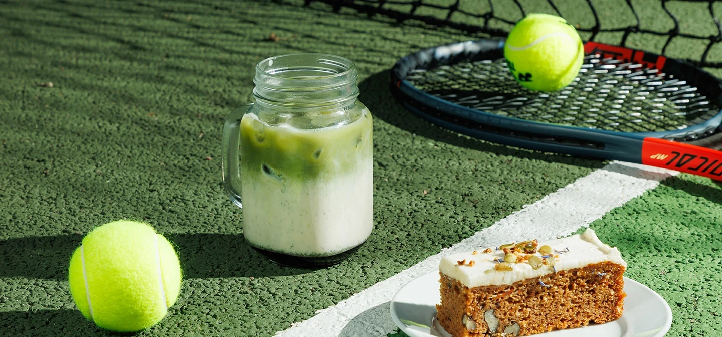 Cake and a drink at the tennis court