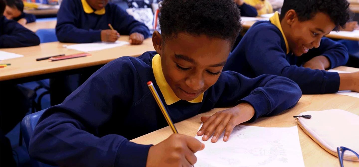 School children working
