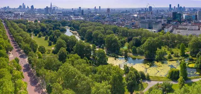 Drone view of St. James's Park and The Green Park