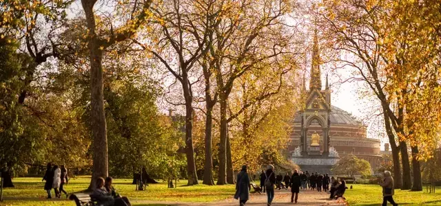 View of the Albert Memorial through the trees in autumn