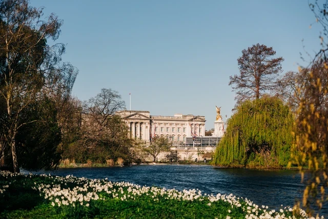 Buckingham Palace in St. James's Park in spring