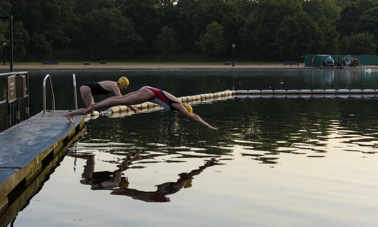 Early morning swimmers in the Serpentine Lido