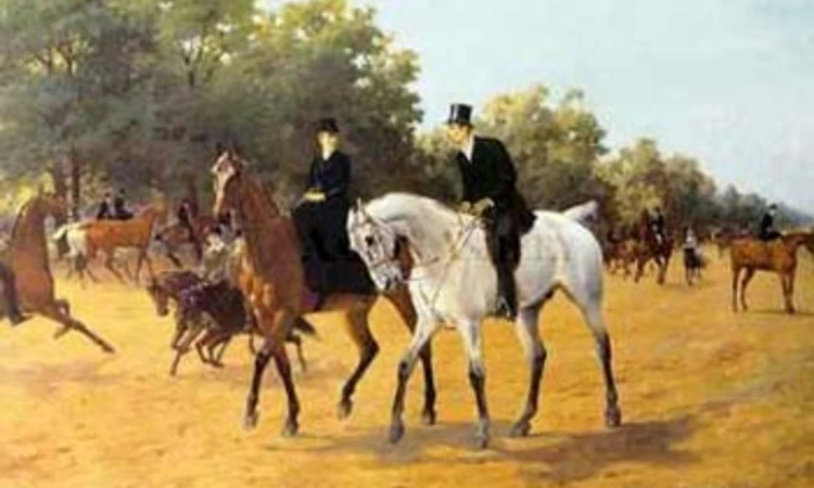 Painting of horse riders on Rotten Row by Thomas Blinks c.1900