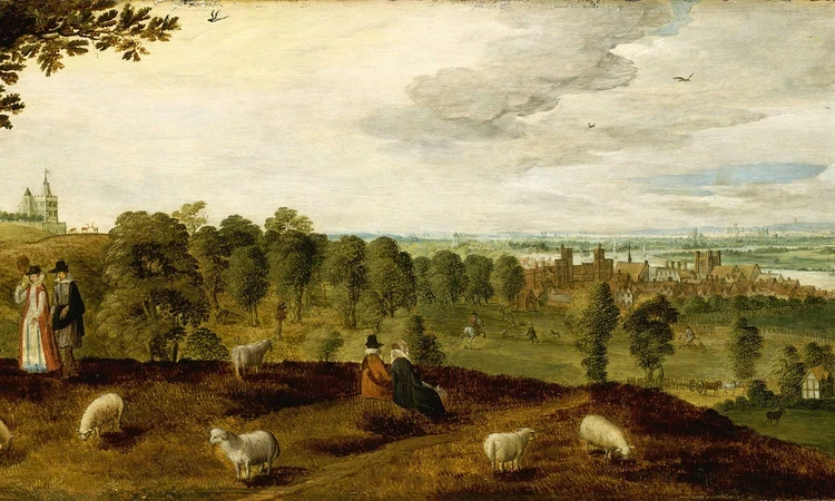 Painting of Greenwich Park from the south-east showing the Park and Tudor palace, c.1620