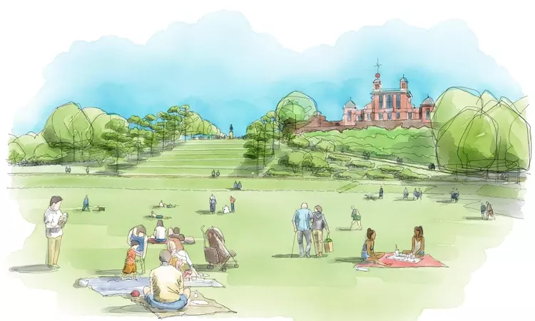 An artist impression of the Grand Ascent and Queen's field after the works