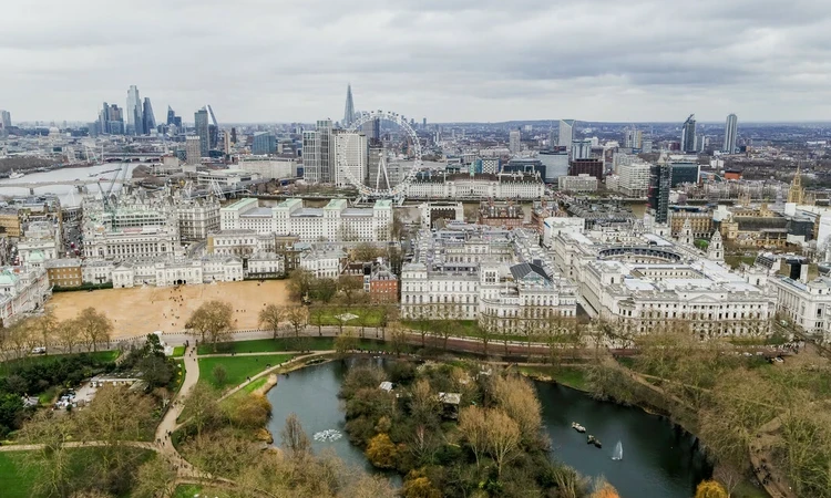 St. James's Park in autumn drone shot