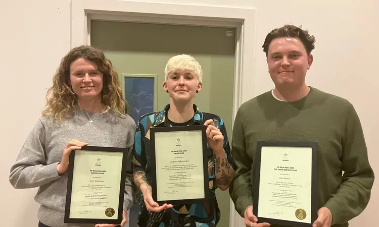 Apprentices Erin Whittaker, Jay Talbot and Zac Barber with their awards.
