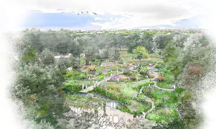 Artist’s birds-eye view of the new garden set within the Park