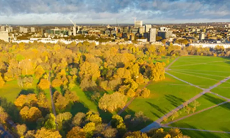 Aerial view of the trees and Parade Ground in Hyde Park