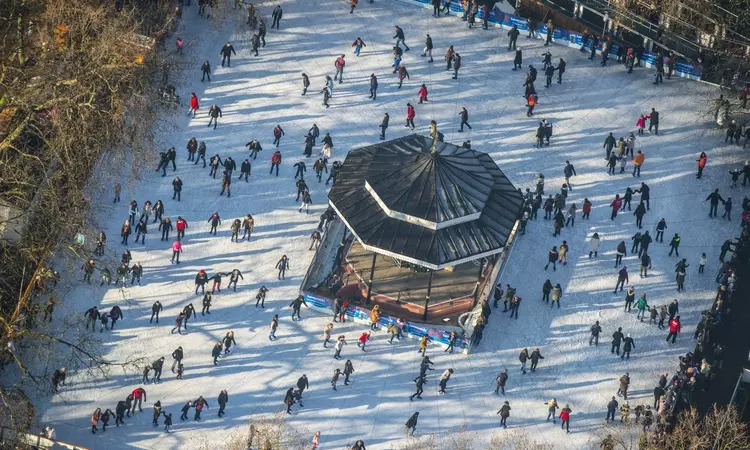 Aerial photo of skaters at Hyde Park Winter Wonderland