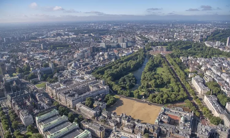 Aerial photo of Horse Guards Parade and St. James's Park