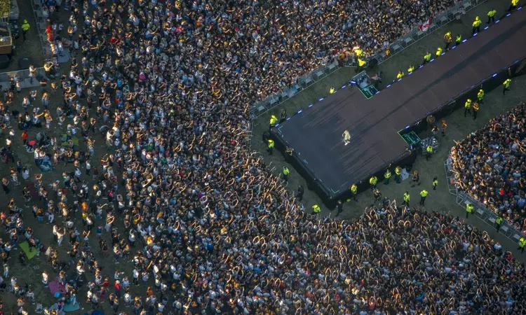 Aerial photo of a performer on stage at BST Hyde Park