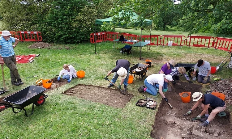 Day two Archaeology dig team at the Magnetic observatory in Greenwich Park