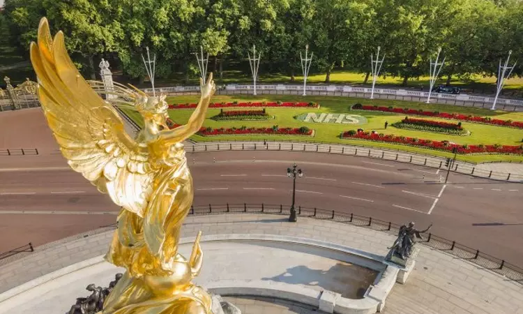 The Royal Parks unveils two special flowerbeds in front of Buckingham Palace for the NHS's 72nd birthday
