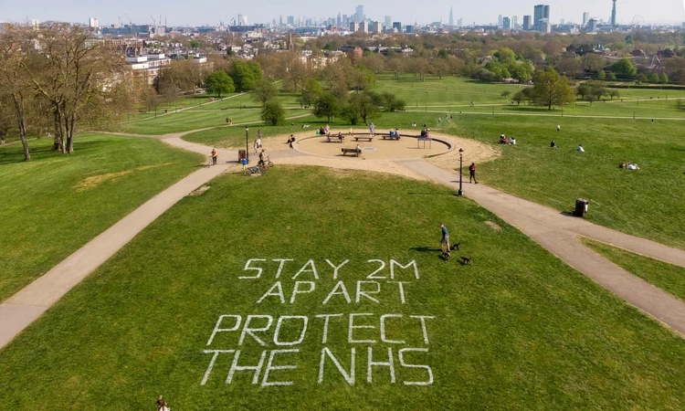 The Royal Parks and Camden Council created a social distancing message to be read from the sky reading 'STAY 2M APART PROTECT THE NHS'