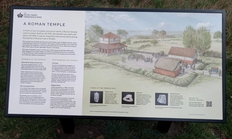 A birds eye view fo a new information board about the Roman Temple site in Greenwich Park.
